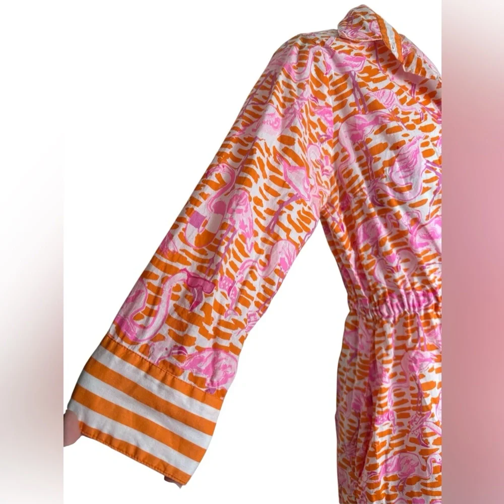 Gretchen Scott Flamingo Print Tie Waist Shirt Dress - Picture 5 of 10